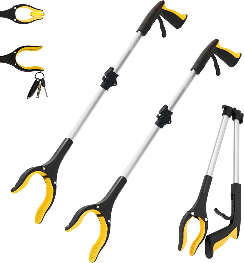GrabRunner 2 Pack 32 inch Reacher Grabber Tool with Rotating Head and Magnet (New Yellow) - Image 1